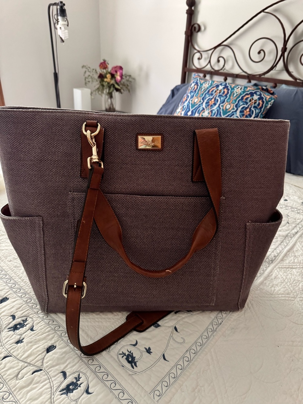 Plum Canvas Tote Cooler Bag with Leather Trim - Elegant Everyday Carry